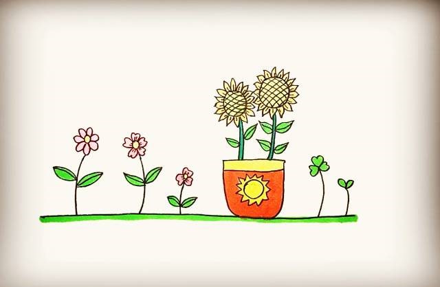 盆栽向日葵简笔画步骤图片